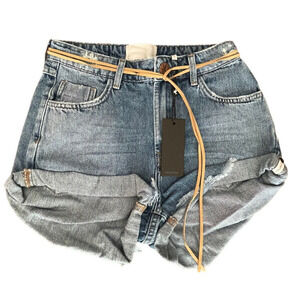 One Teaspoon 26 Pacifica Mid Waist Bandit Distressed Denim Cut-Off Shorts - New